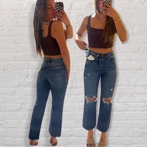 Cello High Rise Boyfriend Jeans in Dark Blue with distressed details Size 3 NWT